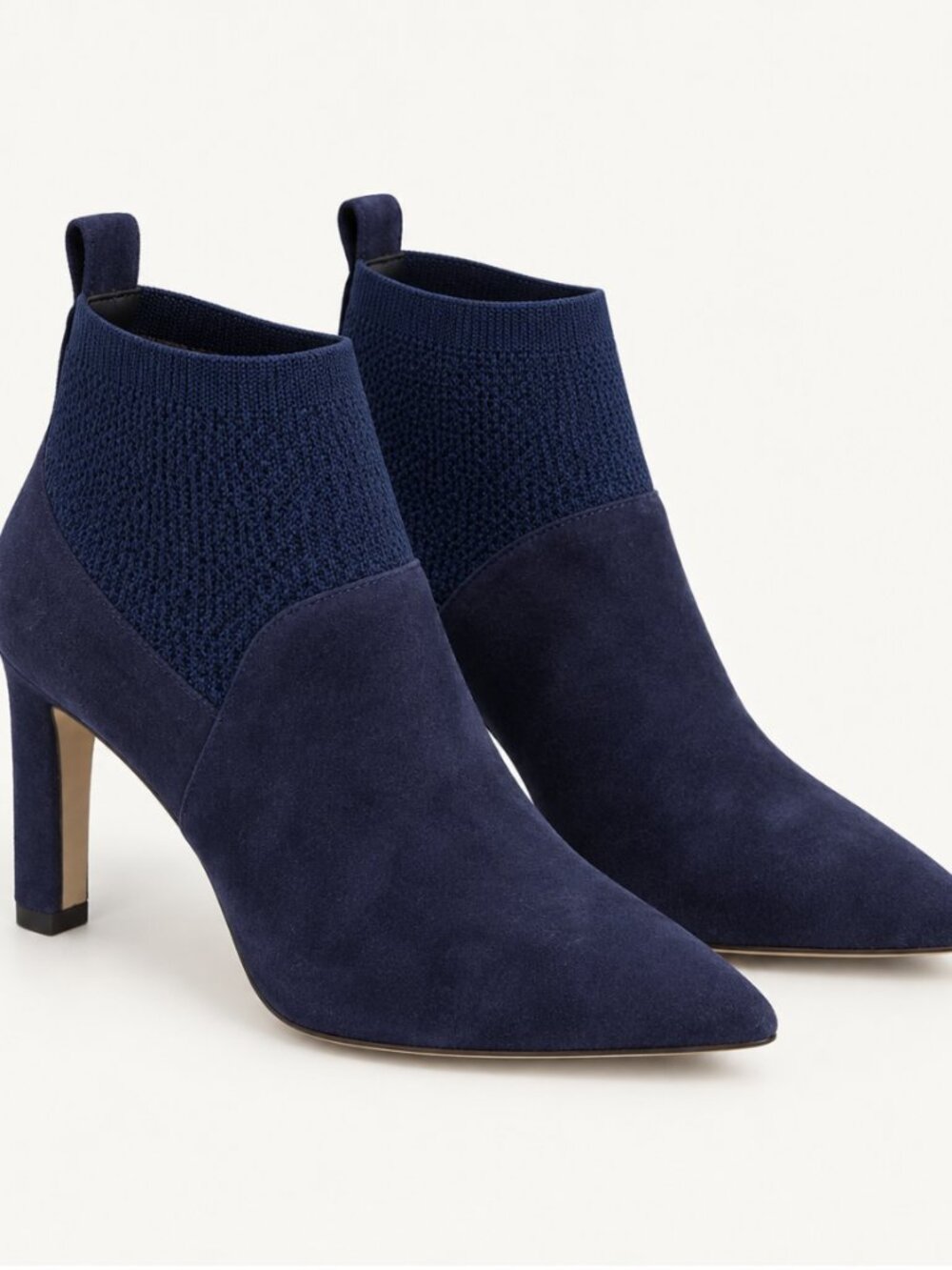 Cole Haan Navy Suede Knit Pointed Toe Heeled Ankle Boots 8.5 NIB